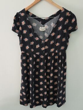 Denim & Supply Ralph Lauryn Black Floral Button-Front V-Neck Dress With Pockets